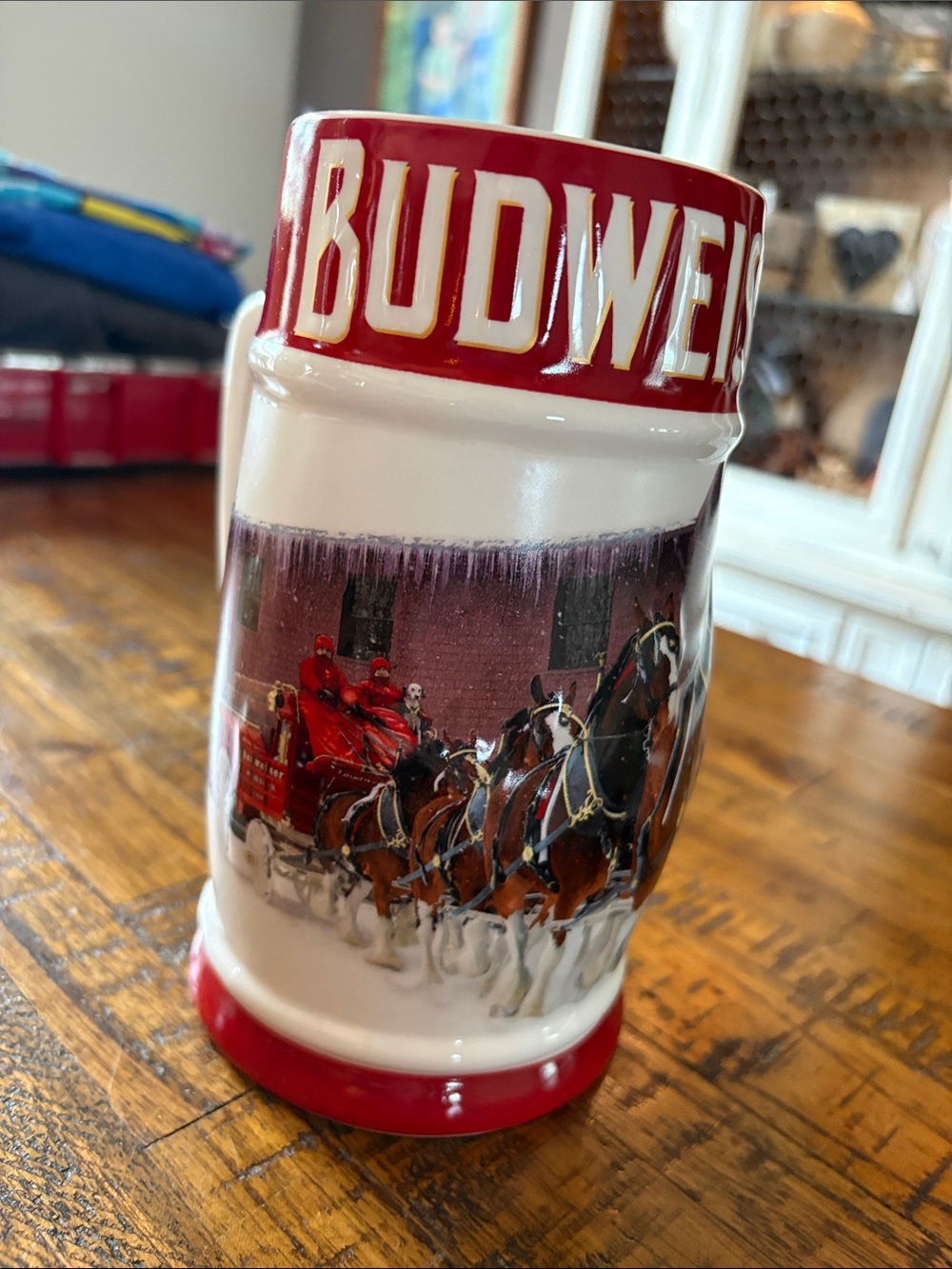 Budweiser Red and White Holiday Clydesdale Ceramic Stein 2018 39th Anniversary